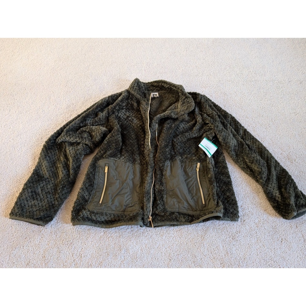 Anne Klein Fluffy Cozy Sherpa Fleece Full Zip Brown Jacket Large NWT